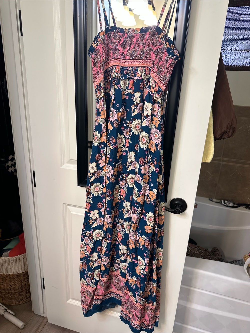 Boho Floral Maxi Dress in Teal and Pink - Picture 3 of 9